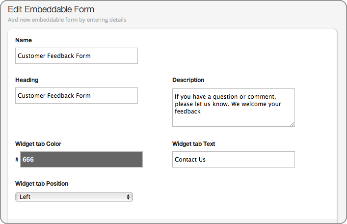 Custom customer contact and feedback form