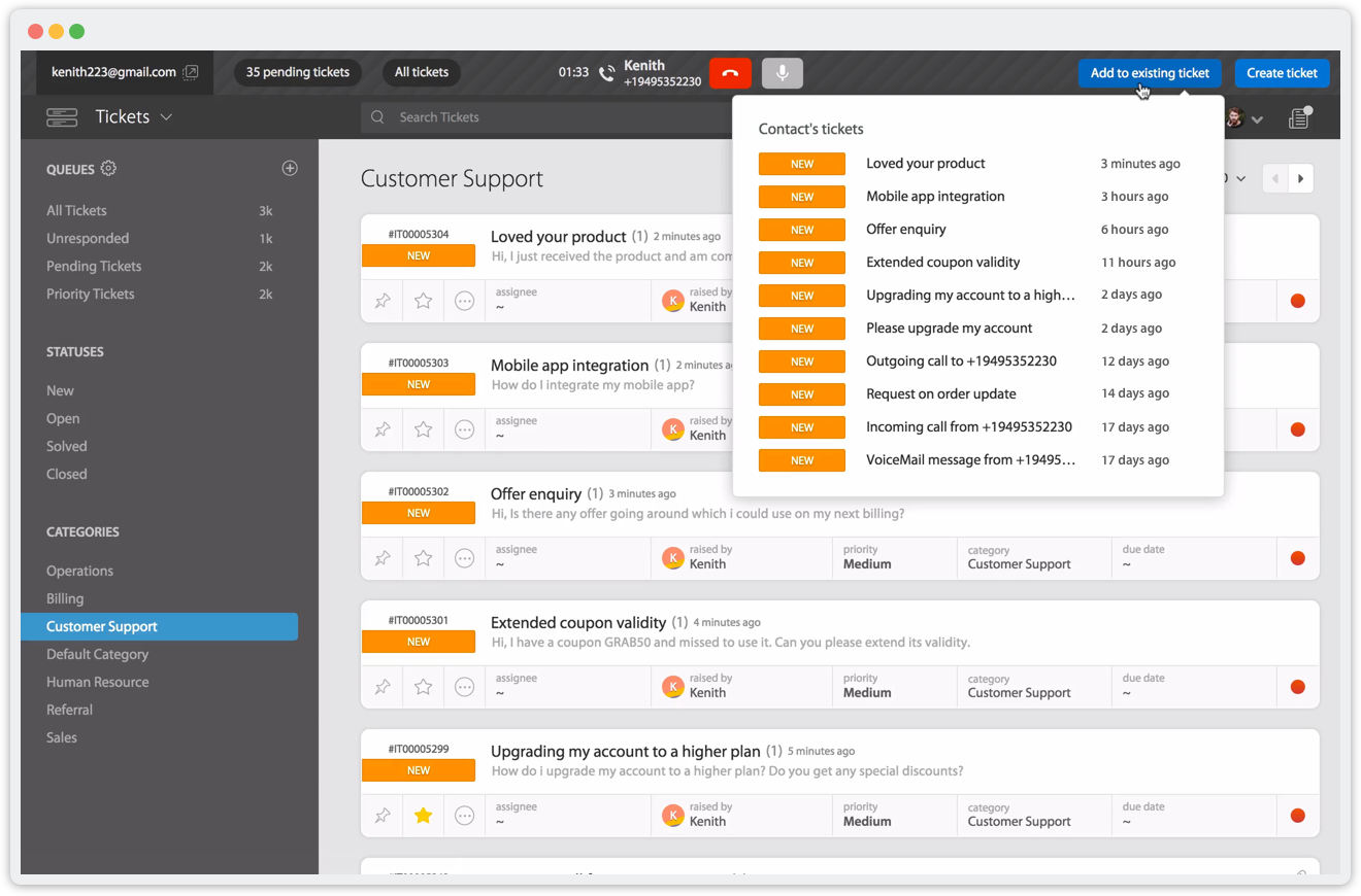 Track all calls as Tickets with RingCentral Integration