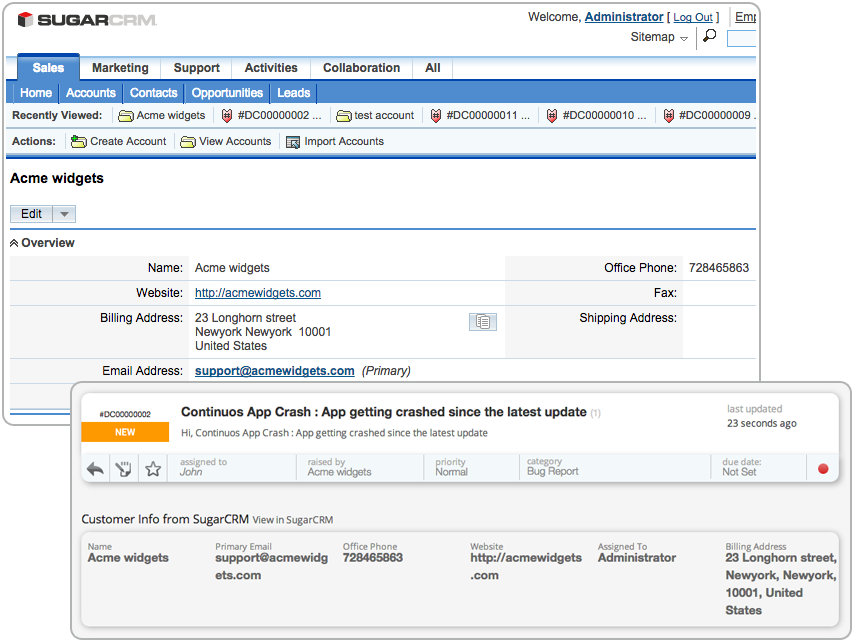 HappyFox SugarCRM integration