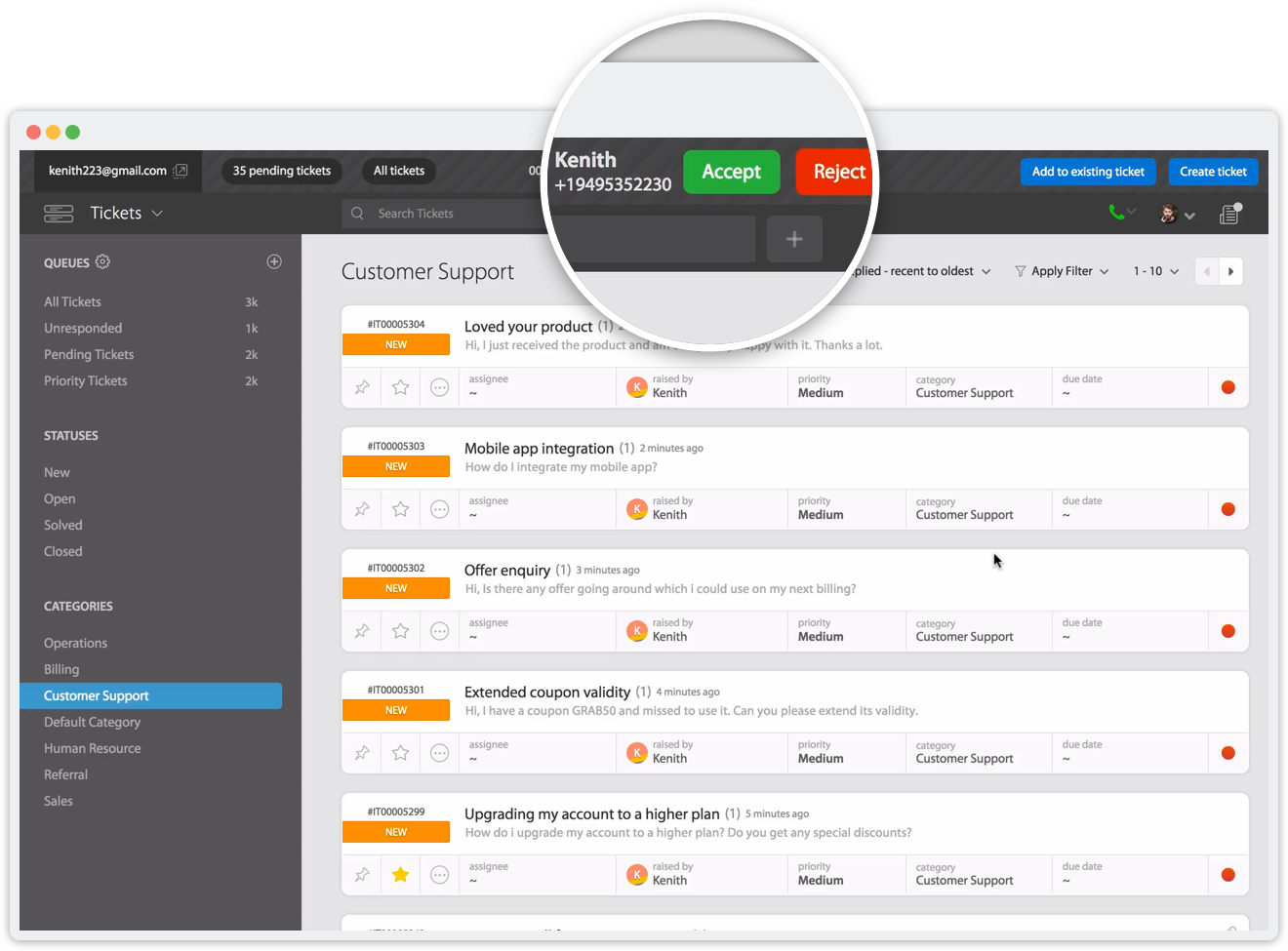 RingCentral Happyfox Integration lets you handle all incoming customer calls right there on your help desk.