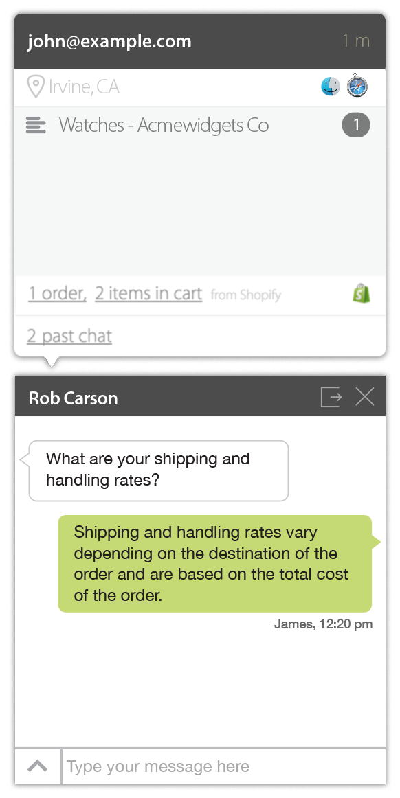 Shopify store information on your live chat