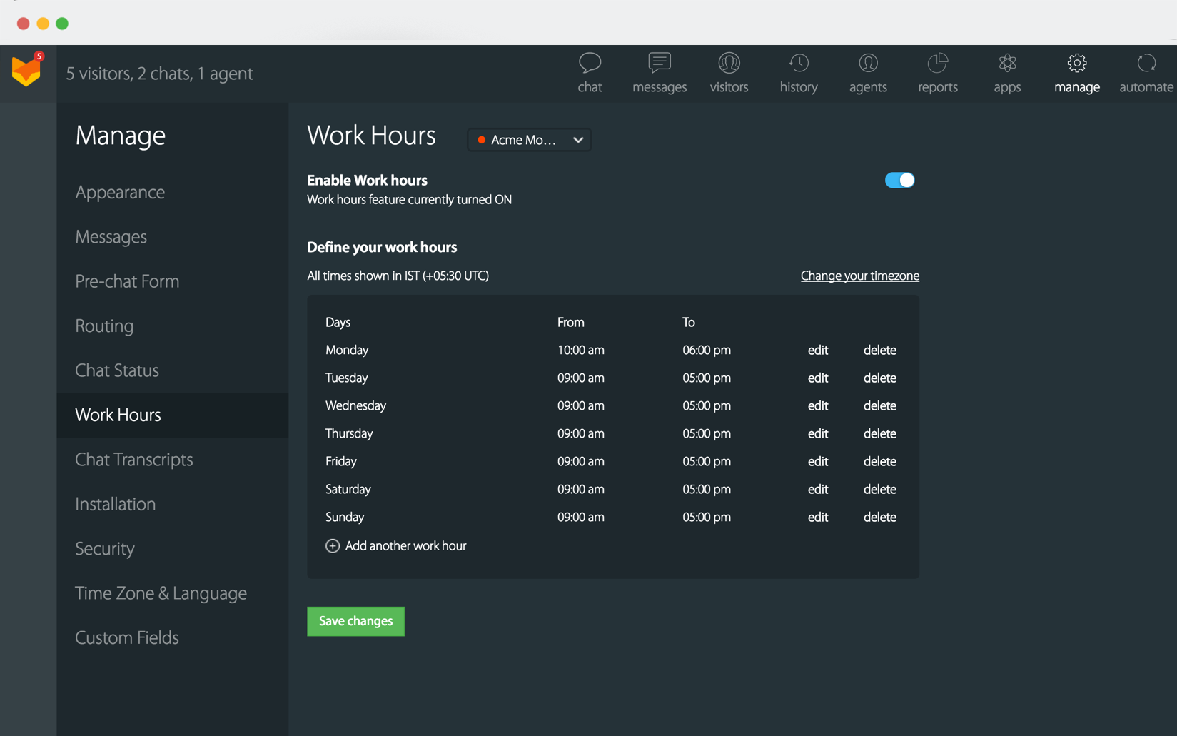 Enabling work hours in HappyFox chat
