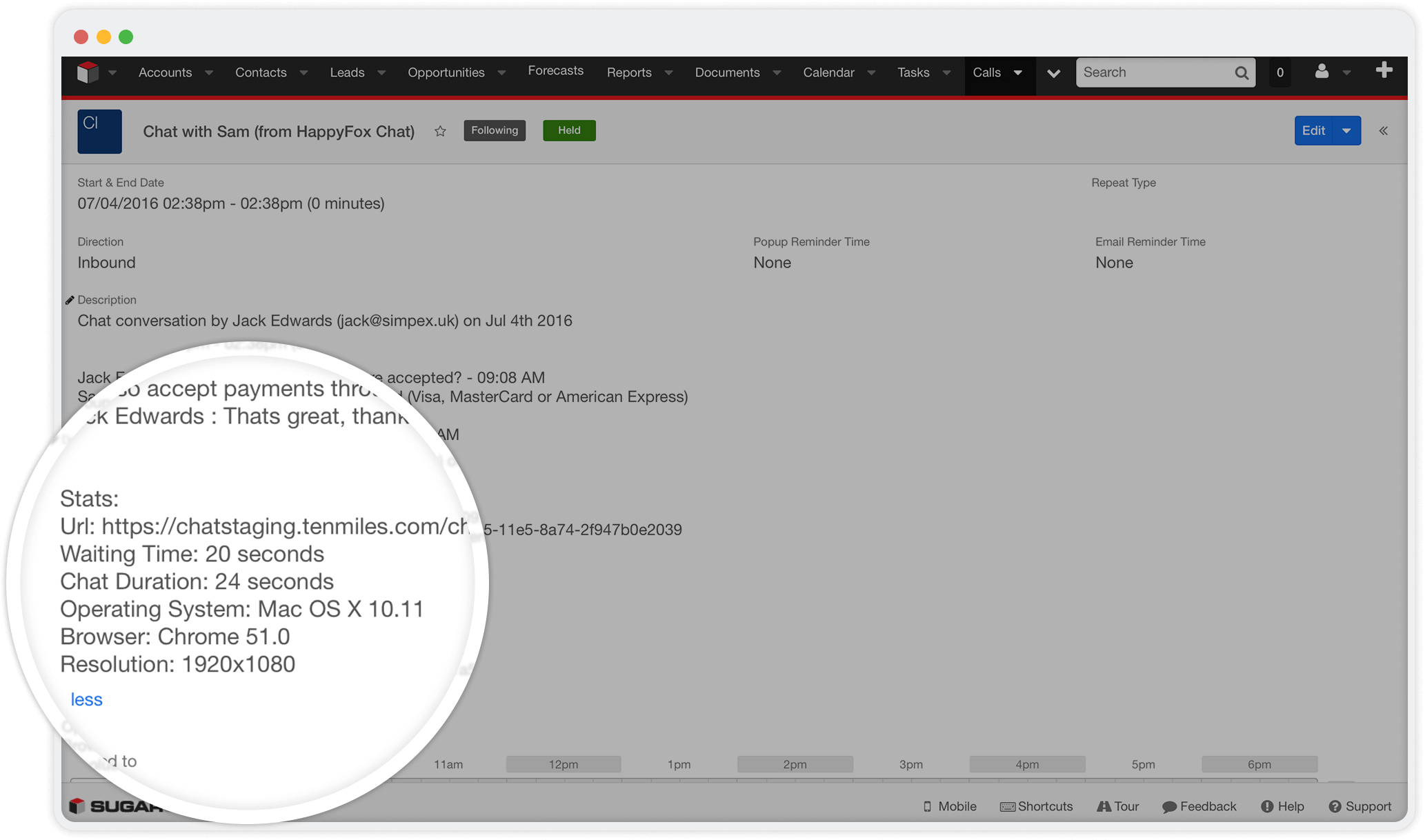 Chat transcripts on Sugar CRM