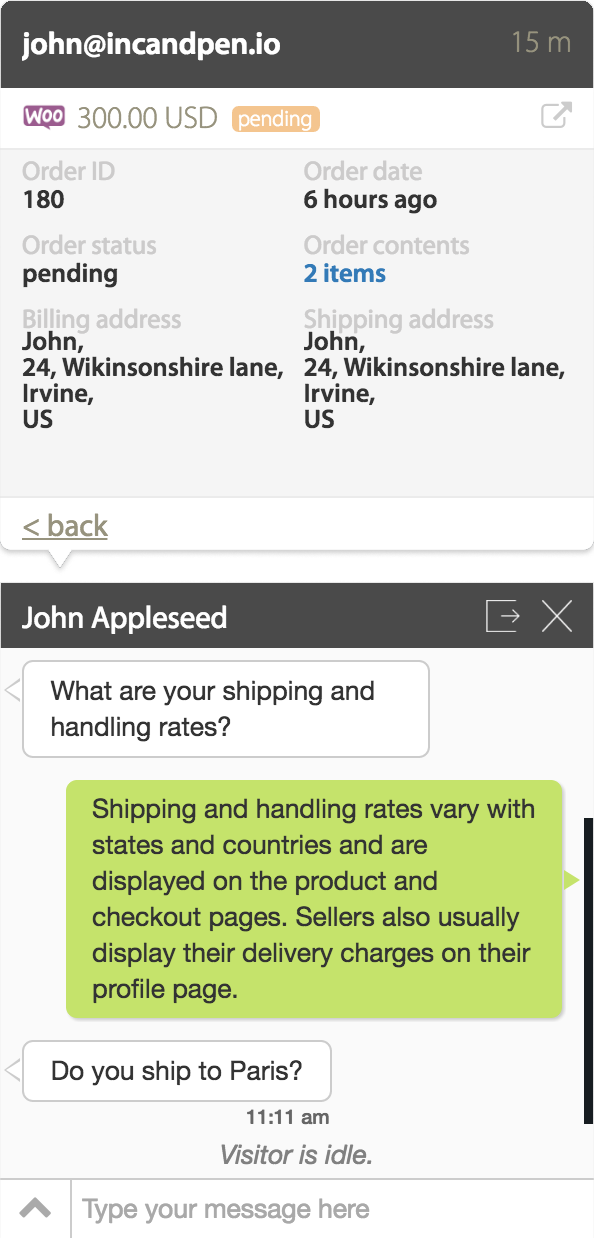 Get WooCommerce order details on HappyFox Chat