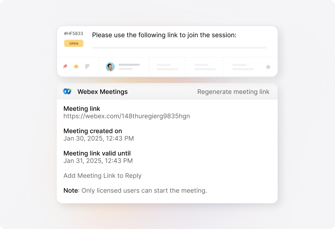 Generate unique meeting links within tickets